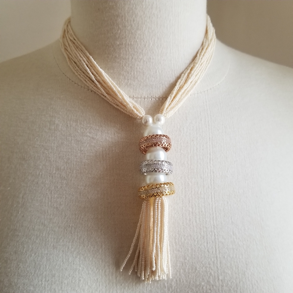 Vintage Style Thick Beaded Tassel Necklace